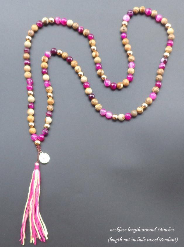 108 Bead Colorful Naturals Stone Mala with Tassel Necklaces & Pendants Xin Xin Fashion JEWELRY