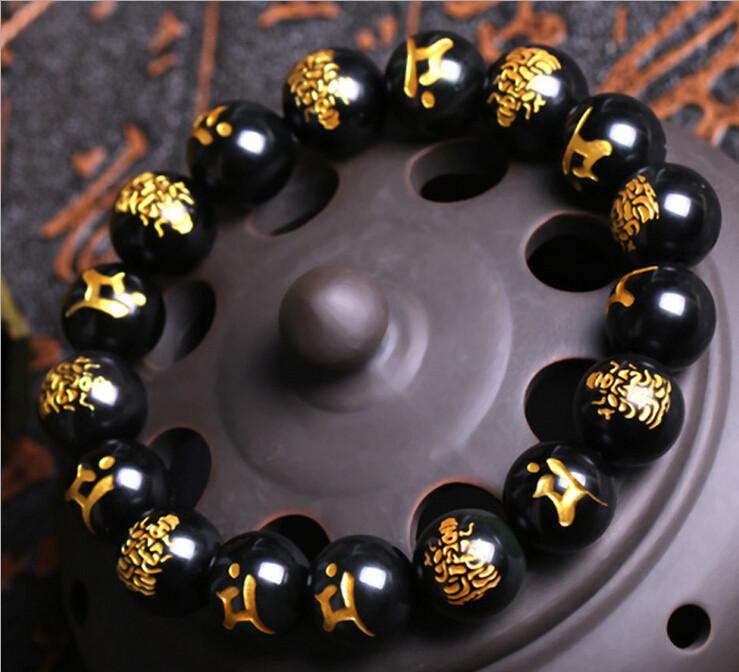 Natural Black Obsidian Carved Buddha Lucky Bracelet JINJIAHUI FOREIGN TRADE CO.,LTD