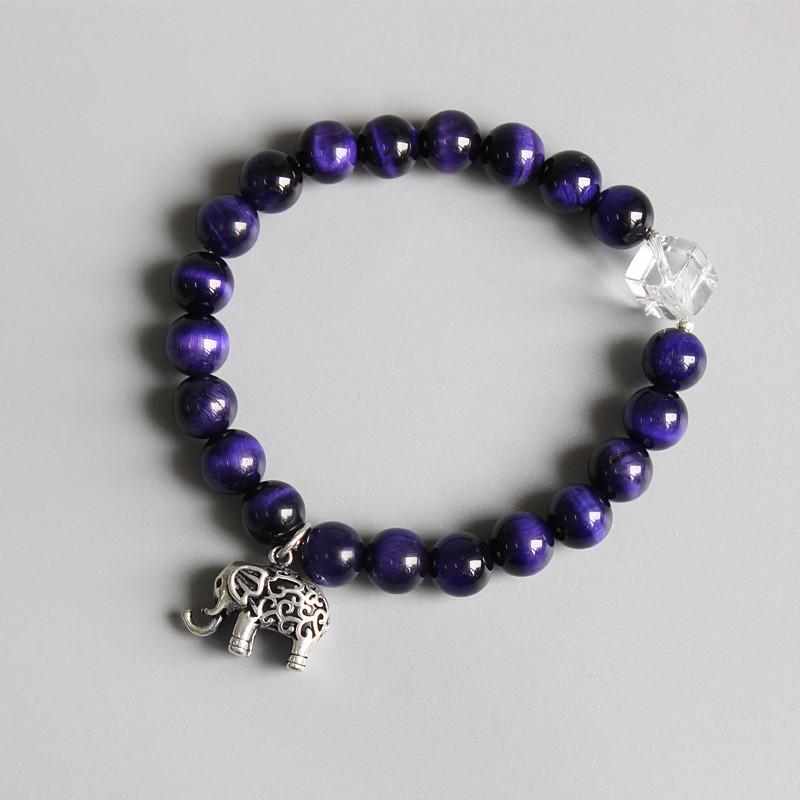 Purple Violet Stone Beads Elephant Luck Bracelet Strand Bracelets Eastisan Store 15-16cm