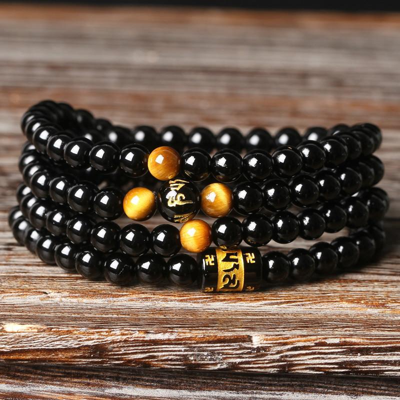 108 Natural Brazil Black Bead Onyx Mala Strand Bracelets Ailsa Jewelry 6mm