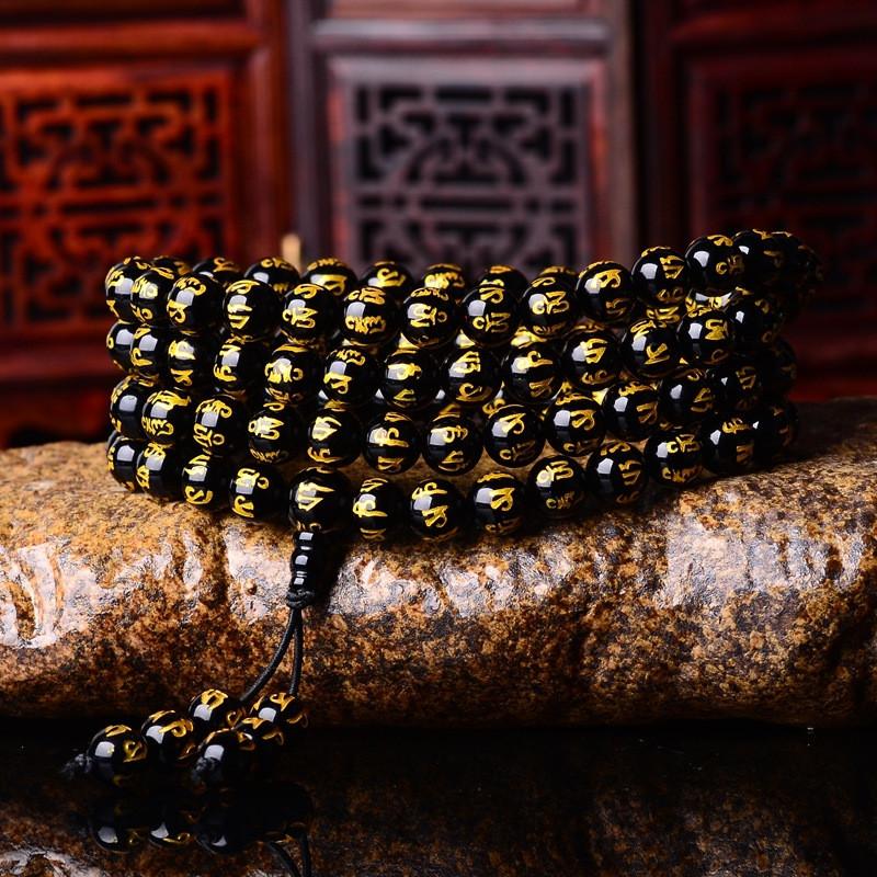 Natural Stone Tibetan Amulet Mantra Mala Bangles LYGLICUN Store Black and Yellow
