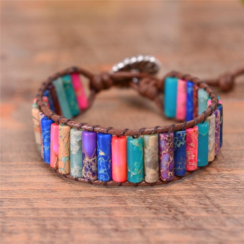 Boho Tube Shape Natural Stone Beaded Wrap Bracelet YGLINE Store