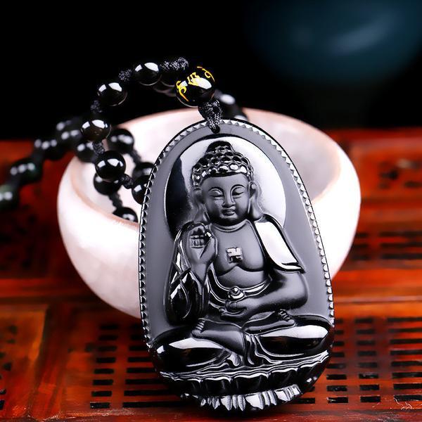 All Natural Black Polished Obsidian Carved Buddha Pendants RongDe Store A