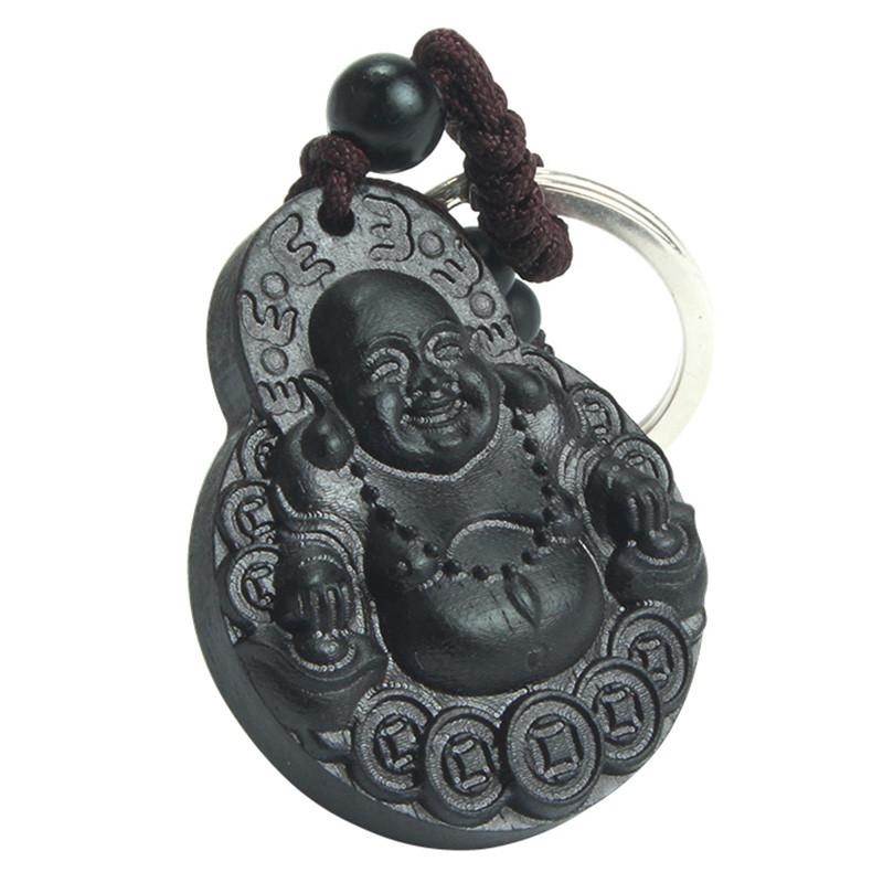 Ebony Wood Laughing Buddha Key chain Key Chains MOFRGO Store