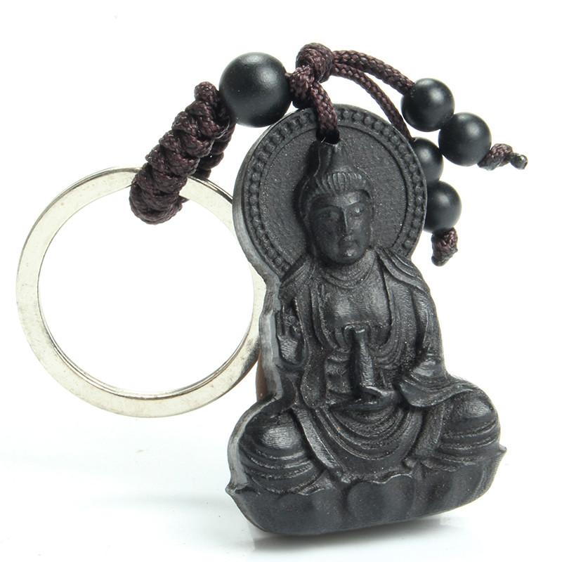 Traditional Ebony Wood Buddha Keychain Key Chains MOFRGO Store