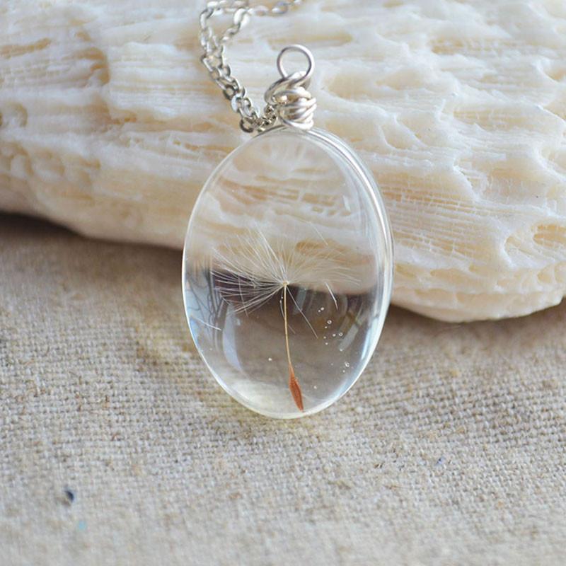925 Sterling Silver Necklace with Real Dandelion Seed Pendant Necklaces XDesign