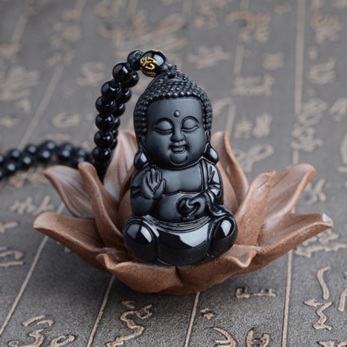 Natural Black Obsidian Carved Baby Buddha Pendant Shop2862004 Store