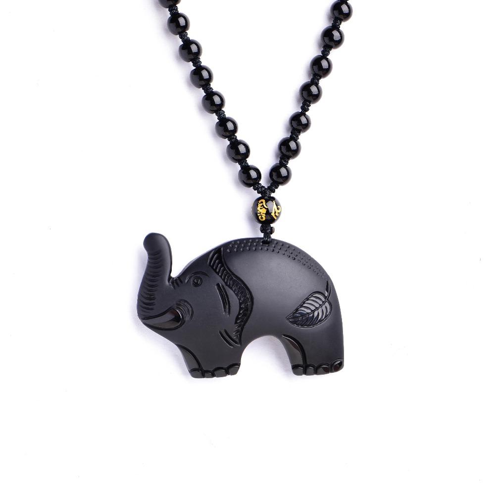 Good Luck Black Natural Obsidian Elephant Pendant LYGLICUN Store