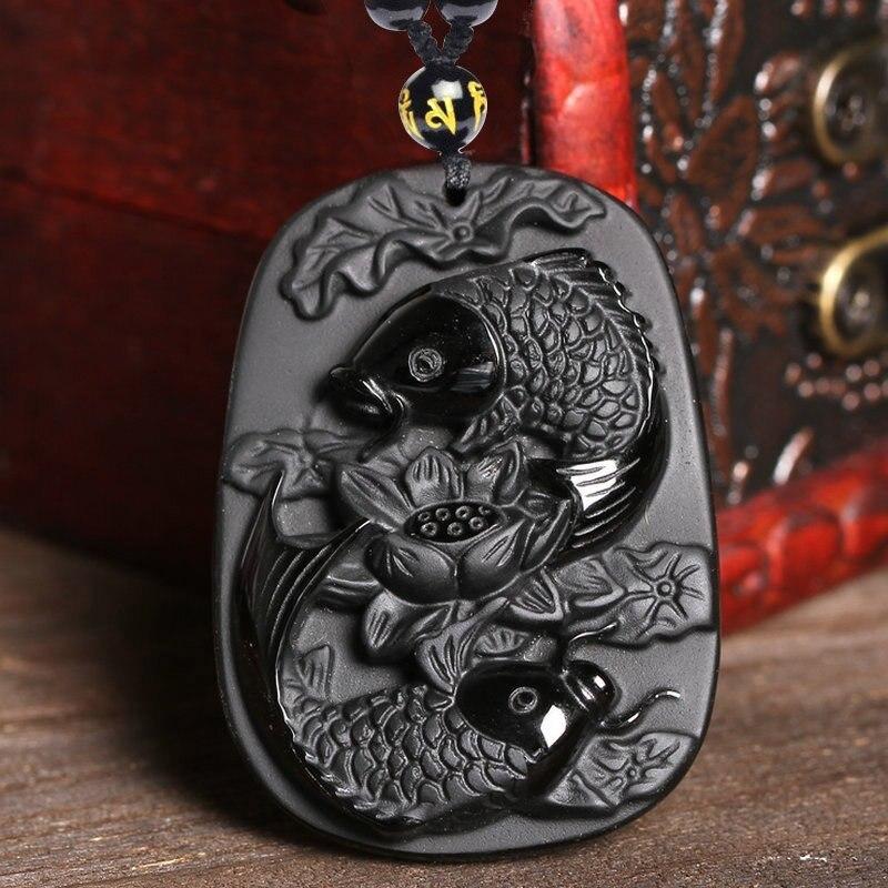 Black Obsidian Lucky Koi Fish Necklace ANA DE COSTA Qijin's Store