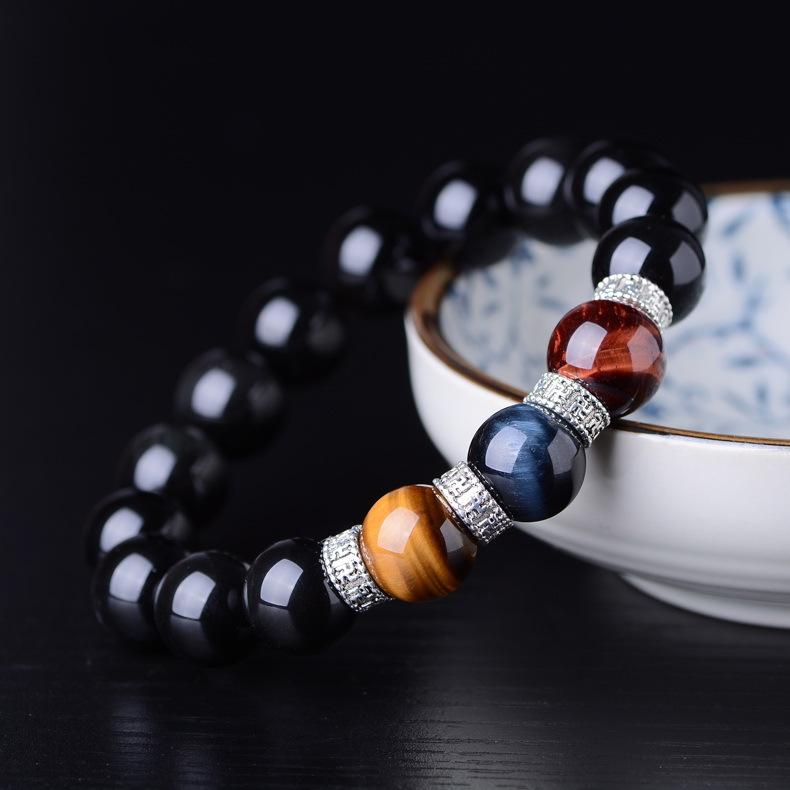 Natural Obsidian Tiger Eye Stone Grounding Bracelet Strand Bracelets LOVE WARM STORE