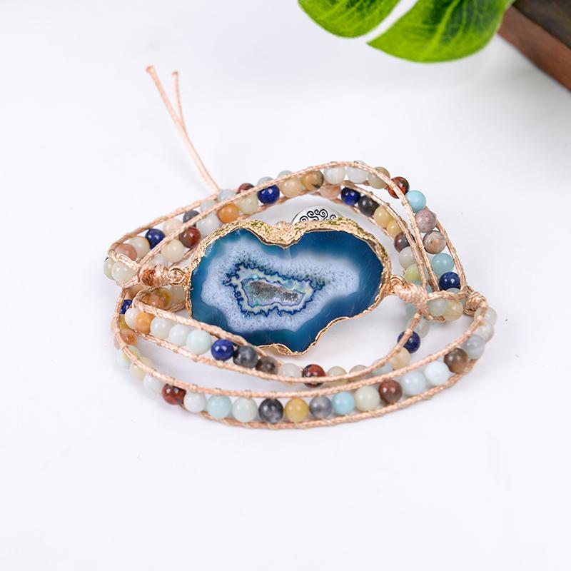 Natural Lapis and Agate Stone Leather Wrap Bracelet YGLINE Store