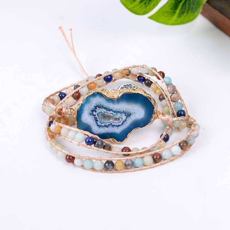 Natural Lapis and Agate Stone Leather Wrap Bracelet YGLINE Store 