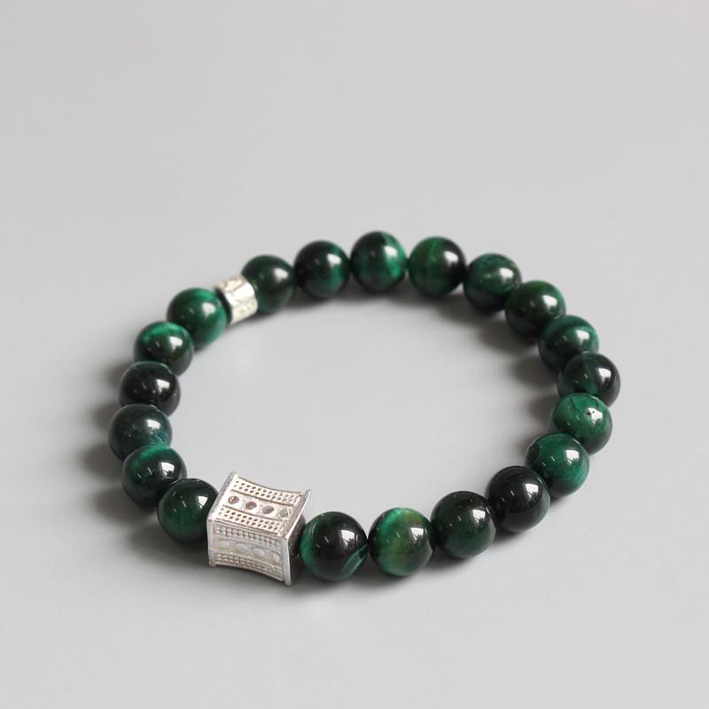 Green Cobra Eye Stone Tibetan Buddhism Six True Words Charm Bracelet Strand Bracelets Eastisan Store 15-16cm