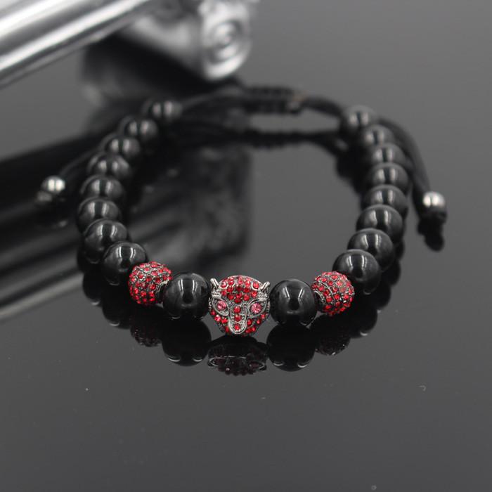 Leopard Head Onyx Stone Bracelet Charm Bracelets World in Box
