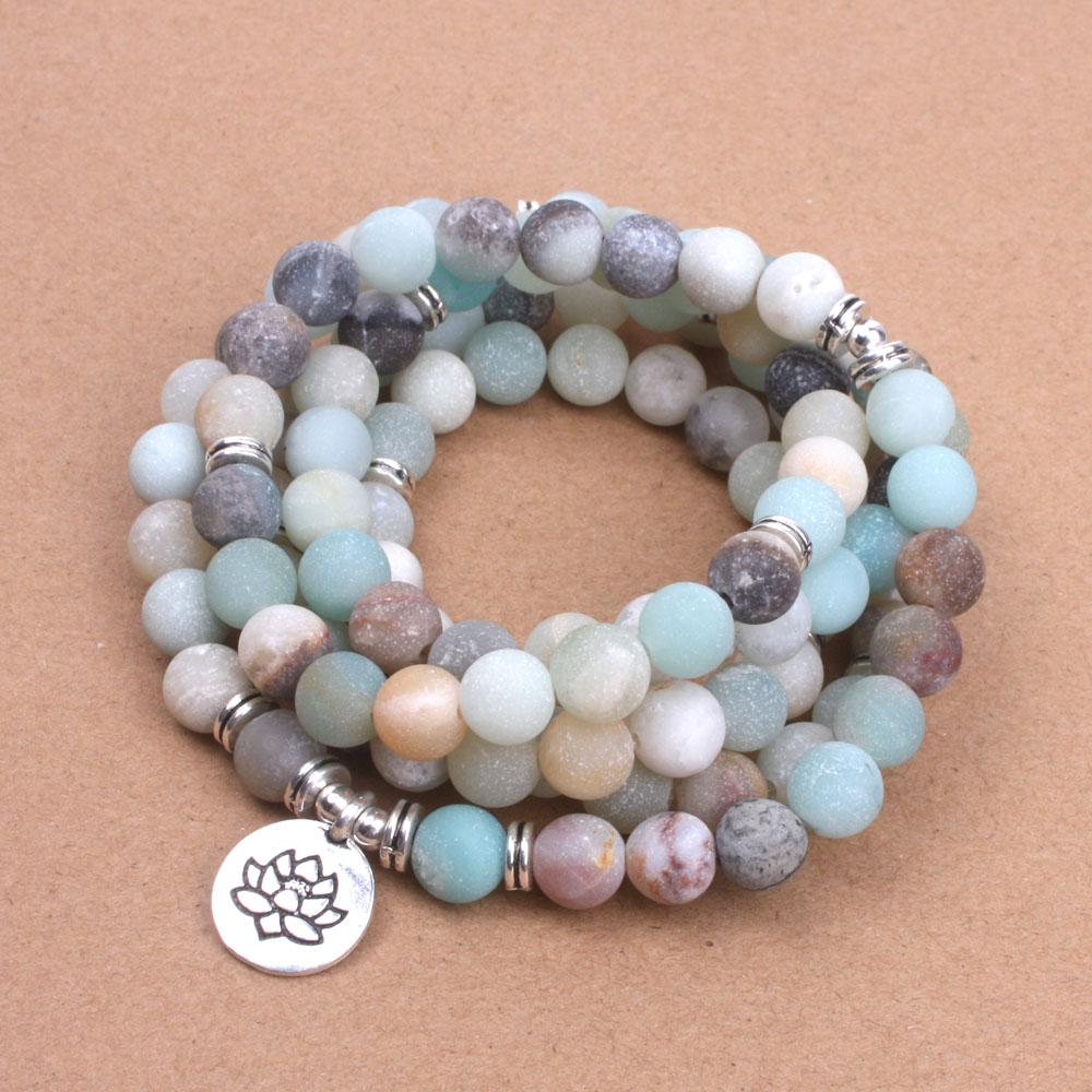 Frosted Natural Amazonite Beads Mala Xin Xin Fashion JEWELRY