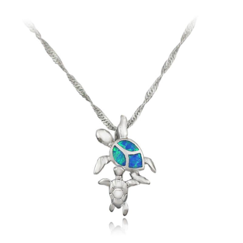 Mom and Baby Turtle Opal Necklace Pendants OPAL OPAL Blue Opal