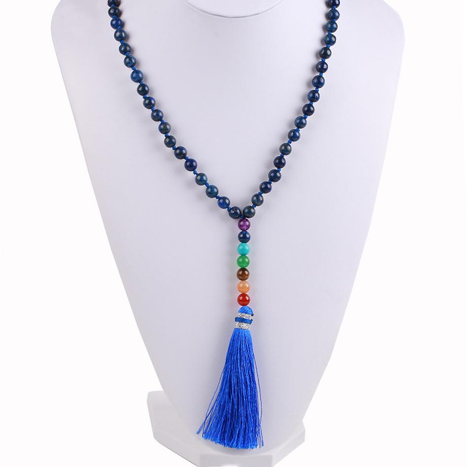 Natural 7 Chakra Tassel Mala Necklace Pendant Necklaces *CSJA Jewellery* Store Lapis Lazuli