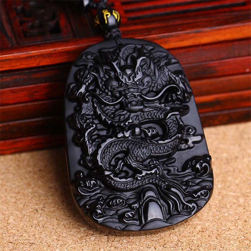 Natural Black Obsidian Dragon Pendant zenshopworld