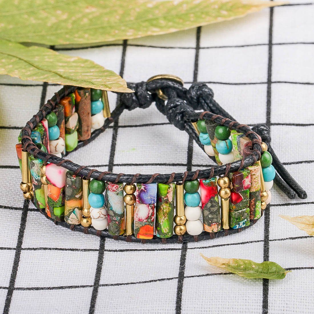 Boho Natural Stone Stone Single Leather Wrap Figurines & Miniatures H&D-World