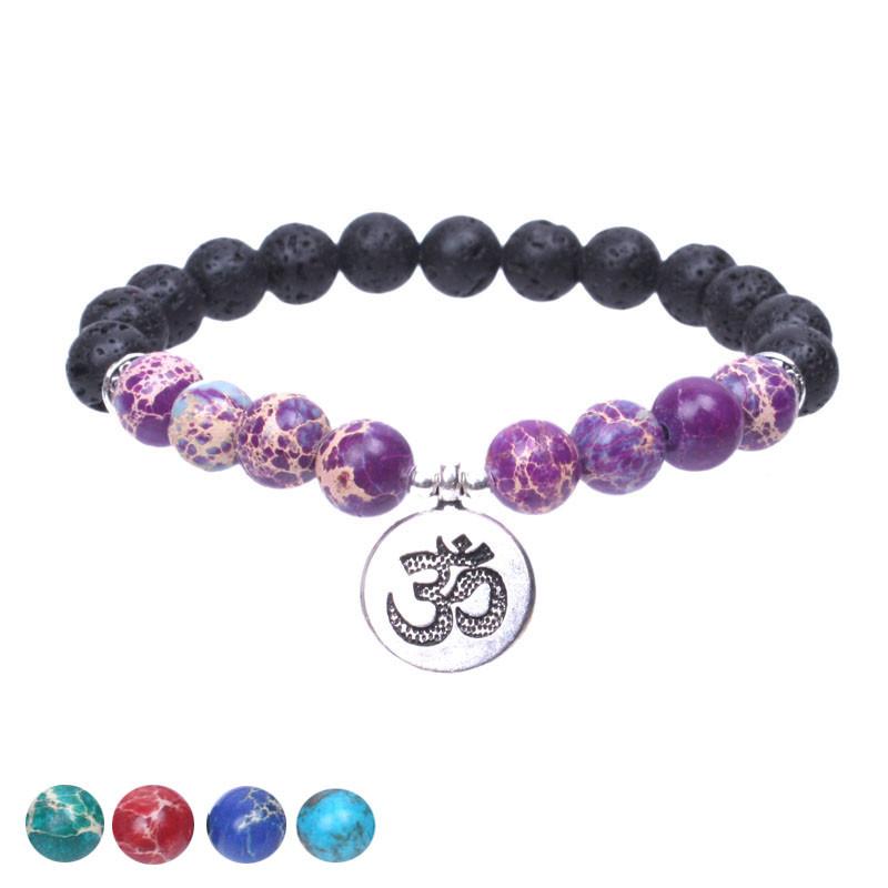 Lava stone Tibetan silver OM charm Energy Bracelet Strand Bracelets Xin Xin Fashion JEWELRY 