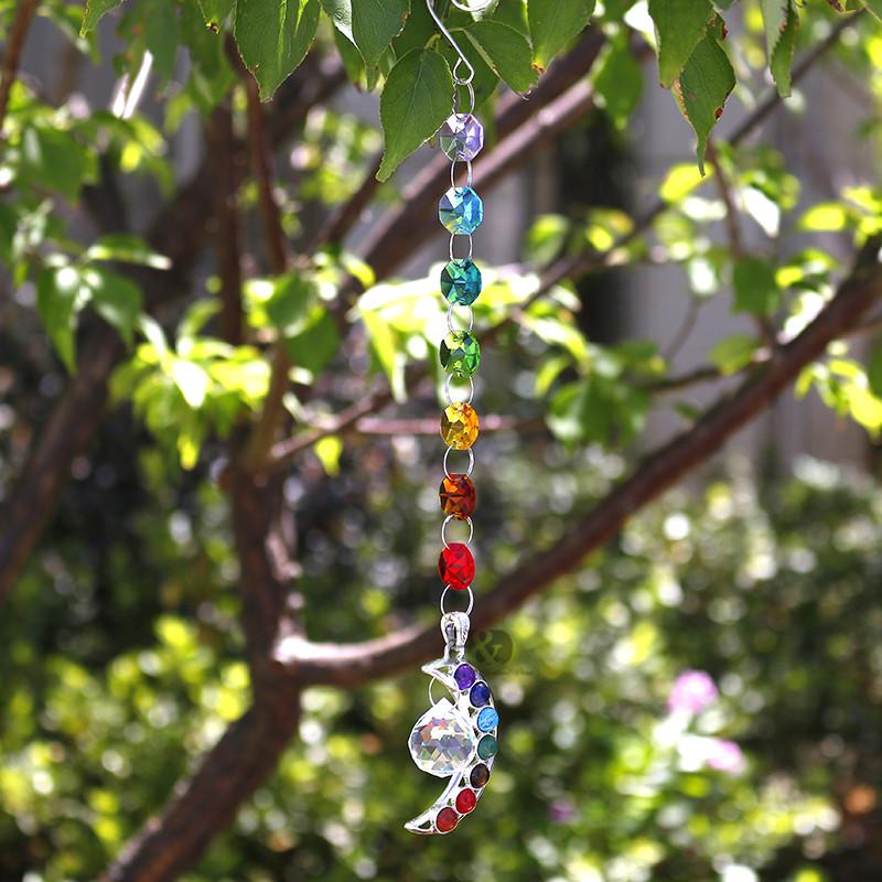 Hanging 7 Chakra Half Moon Crystal Suncatcher Wind Chimes & Hanging Decorations H&D Crystal 1