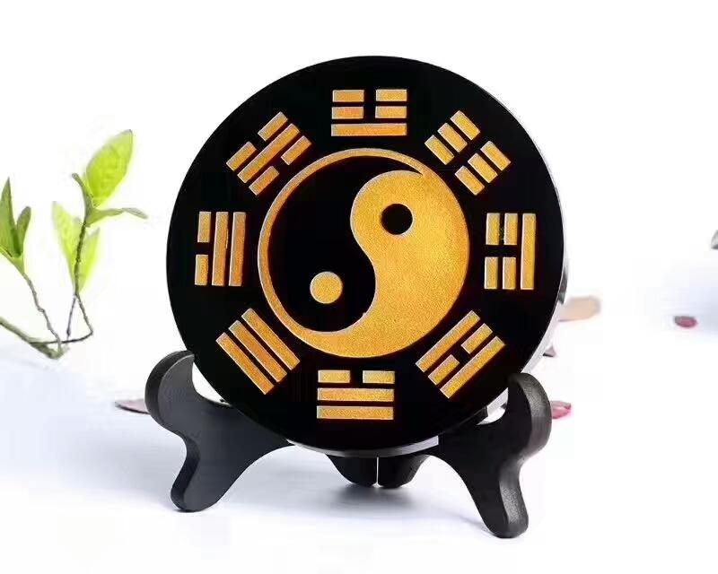 Natural Black Obsidian Feng Shui Bagua Map Stones Ailsa Mineral Stones Store