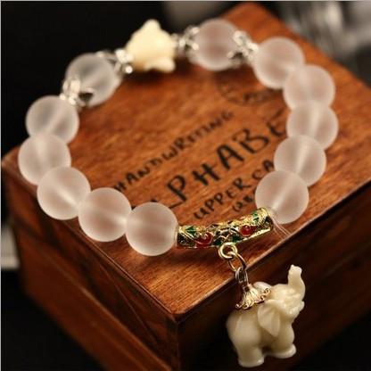 Crystal Elephant Matte Stone Bead Bracelet Strand Bracelets Shop513152 Store