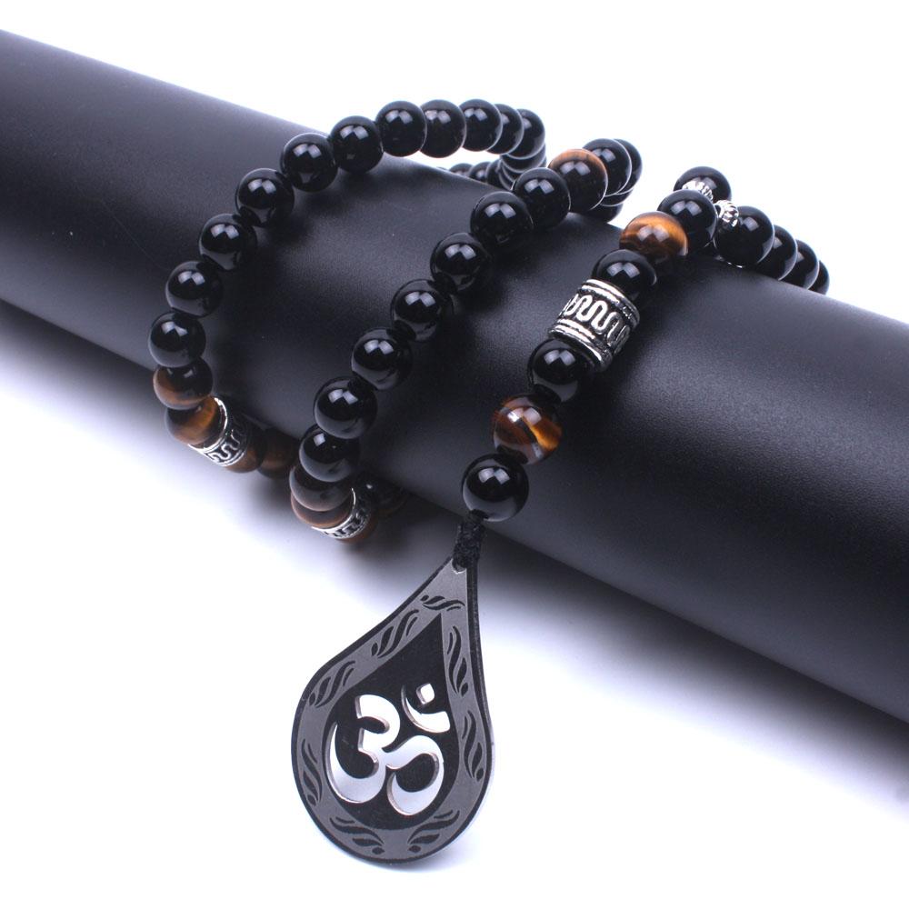 Natural Onyx Tiger eye stone Om Necklace Pendant Necklaces Xin Xin Fashion JEWELRY