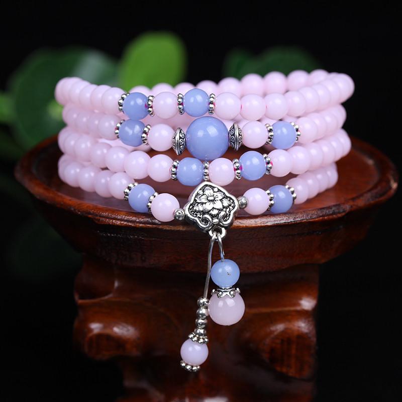 Chalcedony 108 Prayer Beads Pink Mala Strand Bracelets KMJEWELRY Store