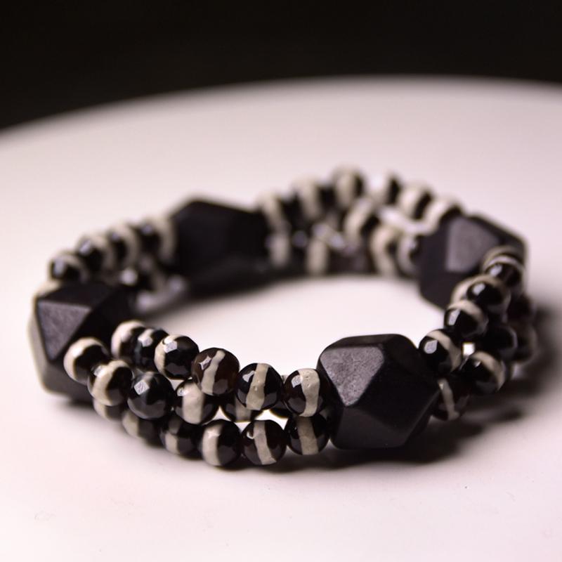 Natural Ebony Wood & Black Onyx Bracelet Strand Bracelets Reikinn Store
