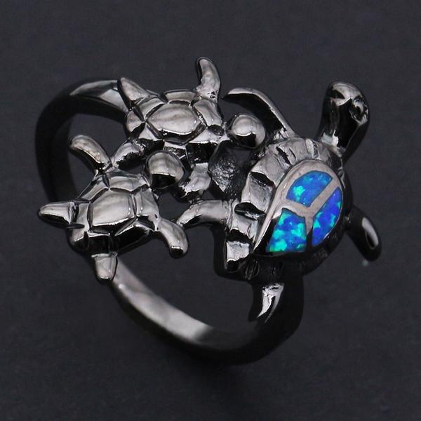 Cool Black Turtle Blue Opal Ring Rings Stones Jewelry 6