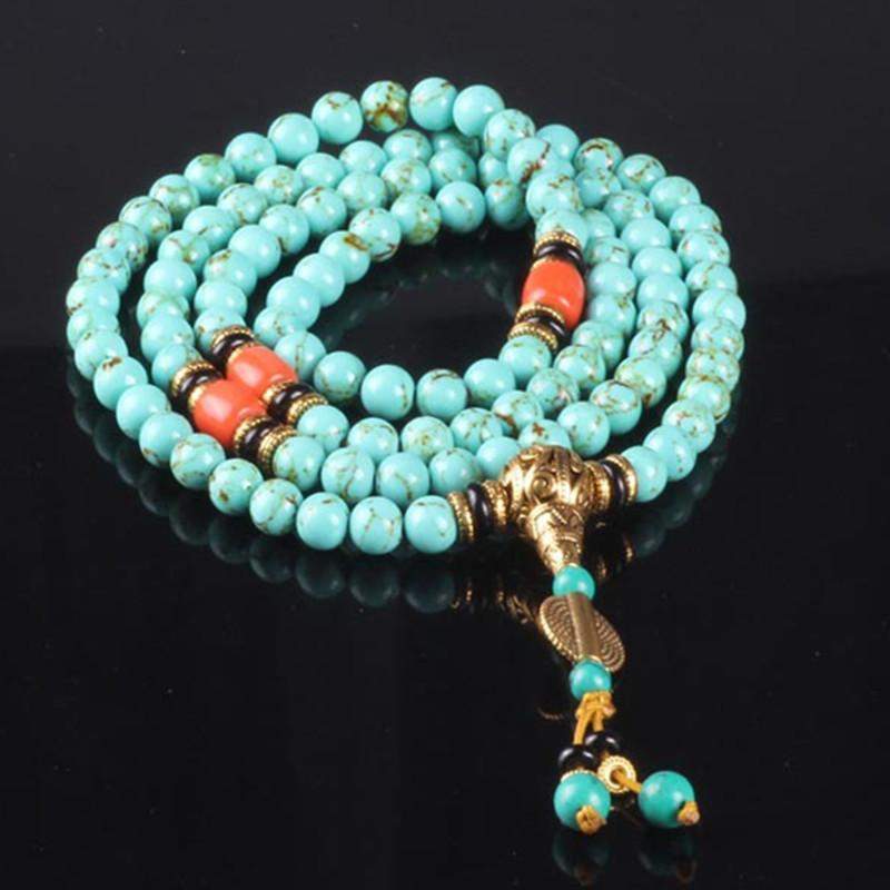 108 Natural Turquoise Bead Mala Strand Bracelets UBEAUTY Trendy Store