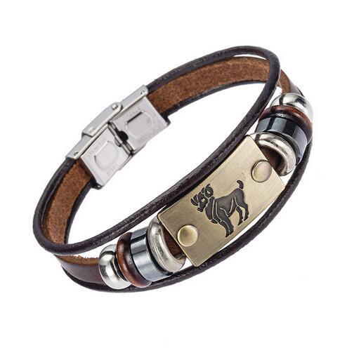 12 Constellation Leather Multi layer Bracelets Charm Bracelets Xinyao Official Store
