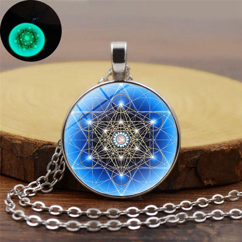 Sacred Geometry Glowing Pendant Necklace Glass Cabochon Store