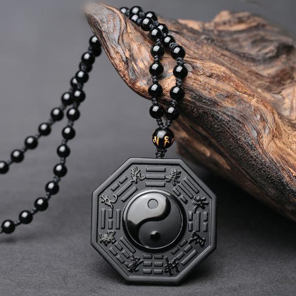 Natural Black Obsidian Yin Yang Bagua Pendant Pendants FX No.1 Store