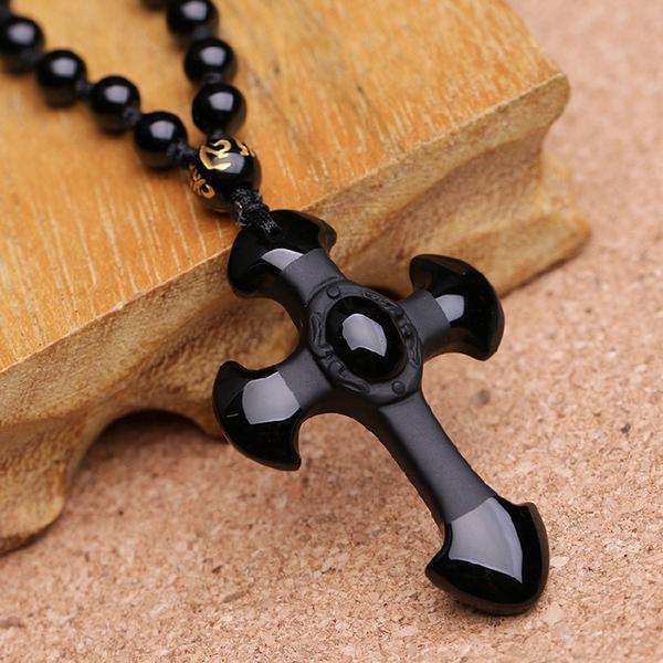 Natural Black Obsidian Carved Cross LYGLICUN Store