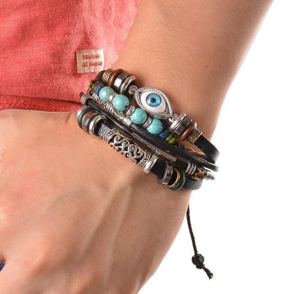 Evil Eye Vintage Multi-Layer Leather Bracelet Bangle Wrap Bracelets zenshopworld