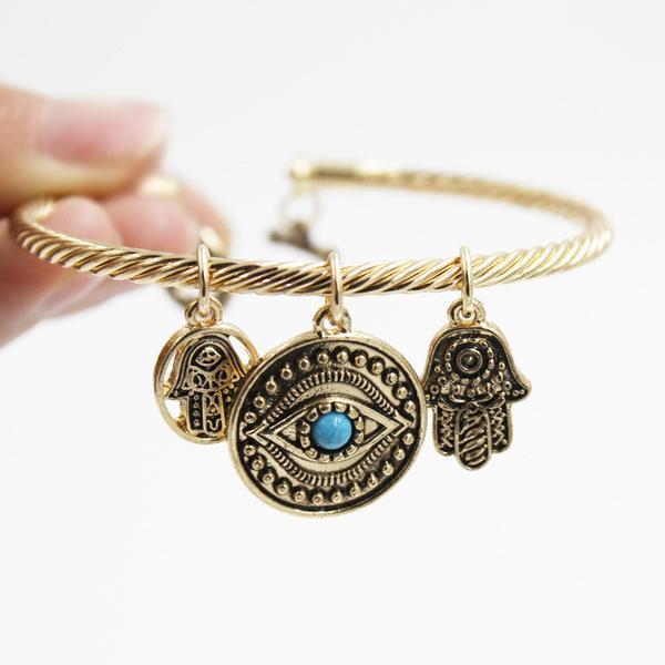 Evil Eye and Hand of Fatima Bangle Charm Bracelets stylish accessories