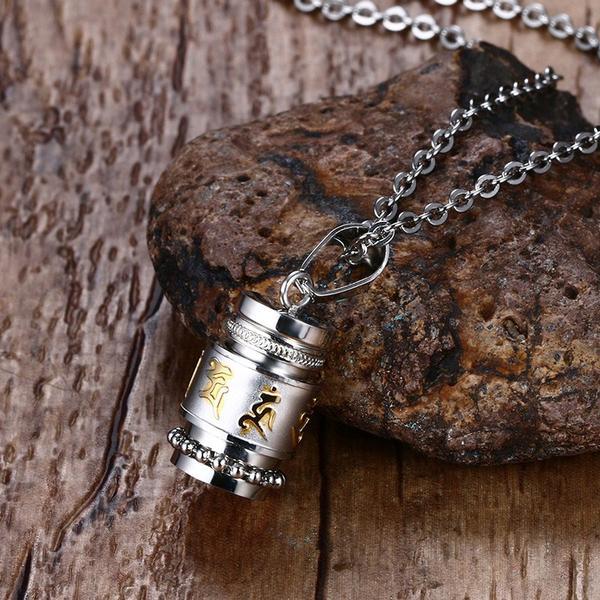 Tibetan Stainless Steel Prayer Wheel Necklace Meaeguet speciality store Traditional