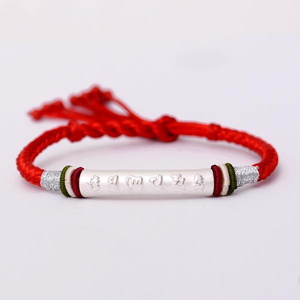 Tibetan Braided Rope Silver Mantra Bracelet Strand Bracelets LKO Official Store