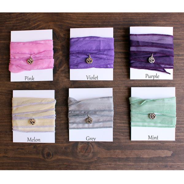 Tibetan Buddhism Handmade Lucky Sari Ribbon Wrap Bracelet with Om Charm Wrap Bracelets Eastisan Store