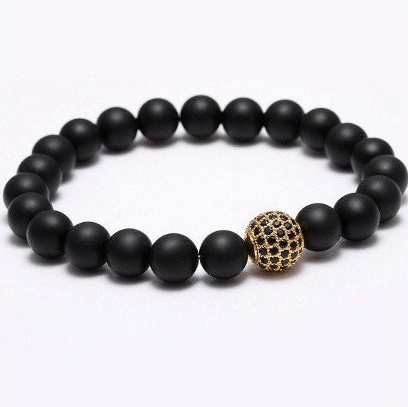 Black Matte Natural Stone Bracelet Charm Bracelets Floyd's Online Store Gold