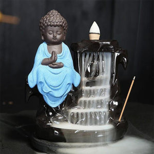 Calming Staggered Waterfall and Buddha Incense Burner TINYPRICE Store Blue 