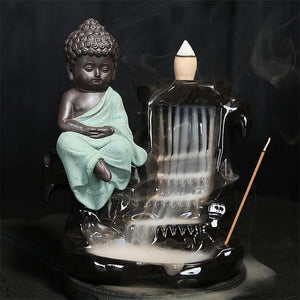Calming Staggered Waterfall and Buddha Incense Burner TINYPRICE Store Green 
