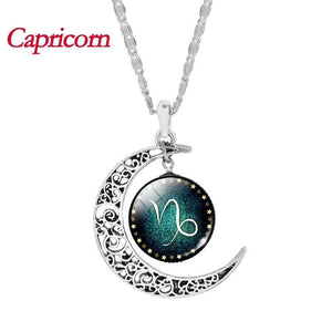Crescent Moon Zodiac Necklace Pendant Necklaces There Capricorn 