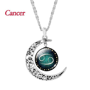 Crescent Moon Zodiac Necklace Pendant Necklaces There Cancer 