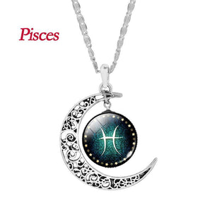 Crescent Moon Zodiac Necklace Pendant Necklaces There Pisces 