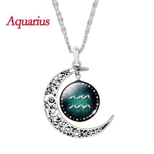 Crescent Moon Zodiac Necklace Pendant Necklaces There Aquarius 