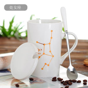 Zodiac Constellation Mug with Stainless Spoon Mugs LanBeiJia Official Store Virgo White 