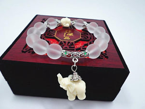 Crystal Elephant Matte Stone Bead Bracelet Strand Bracelets Shop513152 Store silver color 